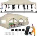 COBIZI 10x30 Heavy Duty Pop up Canopy with 8 sidewalls Stable Wedding Outdoor Tents for Parties Canopy Pop Up Party Tent UPF 50+ Waterproof Commercial Gazebo with Roller Bag, Khaki(Windproof Upgraded) by GreenHaven Gardens