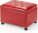 Joveco Leather Storage Ottoman, 24" Rectangle Square Bench Foot Rest Stool for Bedroom Living Room, Red by CozyNest Decor