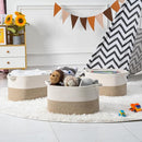 Cotton Rope Woven Storage Basket, Used for Baby Hamper Toy Organizer, Gift Baskets Empty,Kids Laundry Basket,Baby Blanket Basket. Size 15x10x8.7 Inches. (White&Brown-3PCS) by TinyTreasures Baby Boutique