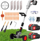 Electric Weed Wacker Eater Cordless Battery Powered, Weed Trimmer 4.0Ah Lightweight No-String with 2 Battery Operated & Wheels, 3 in 1 Stringless Grass Trimmer/Edger/Brush Cutter for Garden Yard Lawn by GreenHaven Gardens