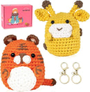 yhwsymgmho Crochet Kit for Beginners:2pcs Animals amigurumi Crochet Starter Kits with Step-by-Step Video Tutorials,Easy Knitting Set for Adults Kids,DIY Crocheting Doll Gift(Tiger & Giraffe) by TinyTreasures Baby Boutique