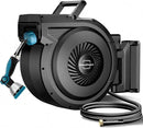 Retractable Garden Hose Reel - 5/8 inch x 90 ft Wall Mounted Hose Reel with 10 Pattern Nozzle & Any Length Lock, Heavy Duty Water Hose Supports Automatic Rewind & 180° Swivel, Black by GreenHaven Gardens