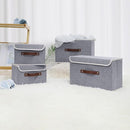 ANMINY 4PCS Storage Bins with Lid PU Leather Handles Storage Boxes PP Plastic Board Decorative Foldable Lidded Cotton Linen Fabric Home Cubes Baskets Closet Organizer Containers - Gray, Large Size by TinyTreasures Baby Boutique