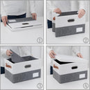 PRANDOM Foldable Storage Bins with Lids [3-Pack] Fabric Collapsible Storage Boxes Baskets Cubes Containers with Handles for Closet Living Room Bedroom (Grey & White 14.9x9.8x9.8'') by TinyTreasures Baby Boutique