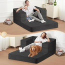 Folding Bean Bag Chair for Adults,3-in-1 Bean Bag Couch Faux Fur Floor Sofa Large Beanbag Convertible Bean Bag Sofa Bed with Pillow in Bedroom,Living Room,Apartment(Twin,Black) by CozyNest Decor