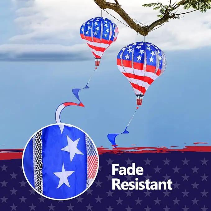 BATTIFE 2Pcs Patriotic Hot Air Balloon Wind Spinner, American Flag Kinetic Wind Twister with Tail, Outdoor Spiral Windmill Garden Yard, 4th of July Hanging Decoration, photo 2 of 9