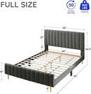 Livinia Full Size Elton Velvet Platform Bed, Upholstered Bed Frame with Vertical Channel Tufted Headboard Footboard, Strong Wood Slats, No Box Spring Needed, Gray (Full) by CozyNest Decor