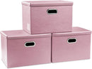 PRANDOM Large Stackable Storage Bins with Lids [3-Pack] Leather Fabric Foldable Storage Boxes Organizer Containers Baskets Cube with Cover for Bedroom Closet Office Nursery Pink (17.7x11.8x11.8) by TinyTreasures Baby Boutique