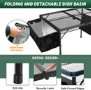 Portable Folding Grill Table with Sink for Outdoor, Lightweight Aluminum Frame Folding Grill Stand Picnic Table Camping Cooking BBQ, RV Picnic,2 Heights Adjustable(Black) by GreenHaven Gardens