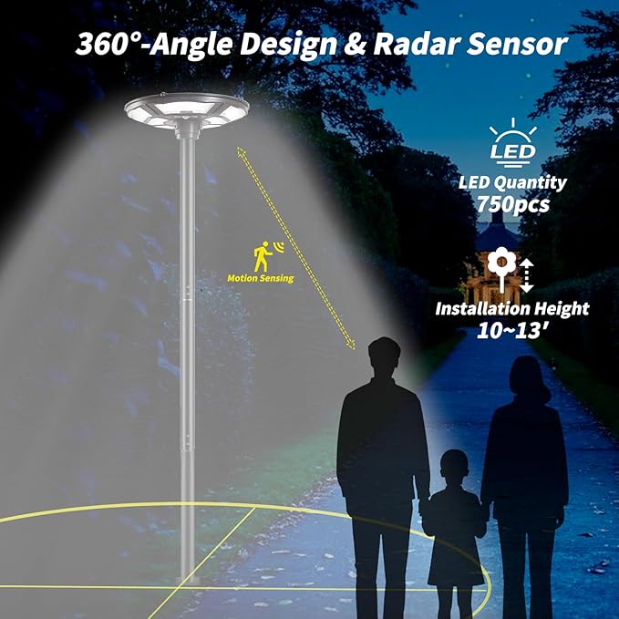 1500W Solar UFO Motion Sensor All in one Solar Garden Street Light With Remote Control