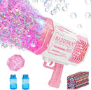 Bubble Gun, Bazooka Bubble Machine Gun, Bubble Blaster Gun with Bubble Solution, 69 Holes Bubble Bazooka Gun Outdoor Summer Toy Party Favors for Kids Pink Bubble Maker Blowers by TinyTreasures Baby Boutique