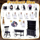 56 Pcs Halloween Miniatures Decorations 1:12 Scale Magic House Accessories Mini Wooden Bookshelf Furniture Set Tiny Sorcery Bottles Books Desk Chair Witch Hat Dollhouse Decor by CozyNest Decor