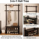 Coat Rack with Shoe Storage, Wooden Hall Tree with Bench, 11 Hooks and 2-Tier Storage Shelves, 3-in-1, Entryway Bench with Coat Rack (31.5"-Deep Black) by CozyNest Decor