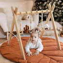 Razee Wooden Baby Play Gym Activity Mat, Leaf Shaped Play Mat Baby Gym with 6 Hanging Sensory Toys Foldable Baby Gym Newborn Infant Baby Use by TinyTreasures Baby Boutique