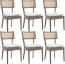 Rattan Dining Chairs Set Of 6 , Mid Century Modern Upholstered Cane Back Chairs with Removable Linen Cushion , Retro Farmhouse Natural Wooden Kitchen & Dining Room Chairs for Restaurant Living Room by CozyNest Decor