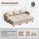 91.5" Luxury Modular Sleeper Sofa Bed with Storage Seat, 6 Seat Sectional Couch Deep Seat with Reversible Chaises & Removable Cover for Living Room - Faux Leather Whitesand by CozyNest Decor