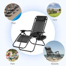 Nazhura Set of 2 Relaxing Recliners Patio Chairs Adjustable Steel Mesh Zero Gravity Lounge Chair Beach Chairs with Pillow and Cup Holder Black by CozyNest Decor