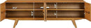 NTC Sapa Mid-Century Modern Solid Wood TV Stand 4-Door Media Console with Carved Geometric Fronts for TVs up to 75", Effortless Assembly, Teak Look by CozyNest Decor