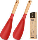 Cooking Spoon for Nonstick Cookwares, Great for Cooking and Serving Sturdy BPA-Free Matte Silicone, Wood Handle Spoon for Mixing, Scoop, and Scrape (2 Pack of Red, 11.4 inch) by CozyNest Decor