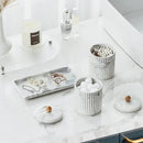 Marble Small Bathroom Jar Set ，Ceramic Cotton Swabs Holder with Lid and Dresser Organizer Set Tray for Storage and Organizing in Bathroom, Dresser, Kitchen, Office by CozyNest Decor
