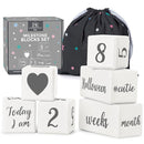 White Baby Monthly Milestone Blocks with Bag. Baby Age Blocks for Girl or Boy Baby Photo Props and Baby Shower. Month Baby Milestone Blocks with Grammatically Correct Month and Year by TinyTreasures Baby Boutique