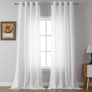 MIUCO Light Filtering Faux Linen Curtains, 84 Inches Long for Bedroom & Living Room, Pure White Floral Embroidered Solid Mix and Match, Semi Sheer Grommet Farmhouse Drapes, 2 Panels Set by CozyNest Decor