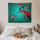 Houselerax Japanese Koi Fish Tapestry, Cherry Blossoms Asian Oriental Green Teal Floral Branch Koi Fish Carp Tapestries Wall Hanging for Bedroom Living Room Office Decor 60"x50" by CozyNest Decor