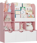 FOTOSOK 47'' Kids Bookcase and Bookshelf, Multifunctional Bookcase with 5 Storage Cubbies and 3 Movable Drawers, Toy Storager Display Stand, Toy Storage Organizer for Bedroom, Playroom, Hallway, Pink by TinyTreasures Baby Boutique