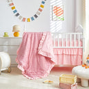 Mini Crib Bedding Set 3 Pieces Baby Boho Quilted Tufted Ruffles Comforter with Fitted Sheet and Ruffled Bed Skirt - Cute Shabby Baby Bedding Fits Mini Crib Only Pink by TinyTreasures Baby Boutique