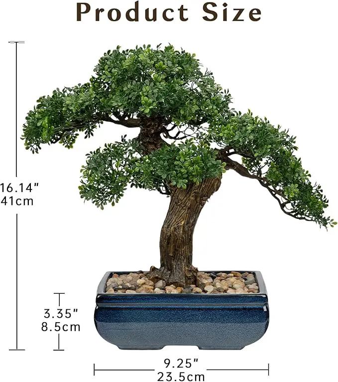 Artificial Bonsai Tree Juniper Faux Plants Indoor Fake Plants Decor with Blue Square Ceramic Pots for Home Table Office Desk Bathroom Shelf Bedroom Living Room Farmhouse Decorations, photo 6 of 6