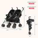 Dream On Me Volgo Twin Umbrella Stroller in Black, Lightweight Double Stroller for Infant & Toddler, Compact Easy Fold, Large Storage Basket, Large and Adjustable Canopy by TinyTreasures Baby Boutique