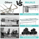 MAJALiS Over Sink Dish Drainer Drying Rack, 2 Tier Stainless Steel Dish Rack Over Sink Sink Length Adjustable (33.5-40 in), Expandable Drainer Shelf Rack with Multifunctional Organizers, Sliver by CozyNest Decor