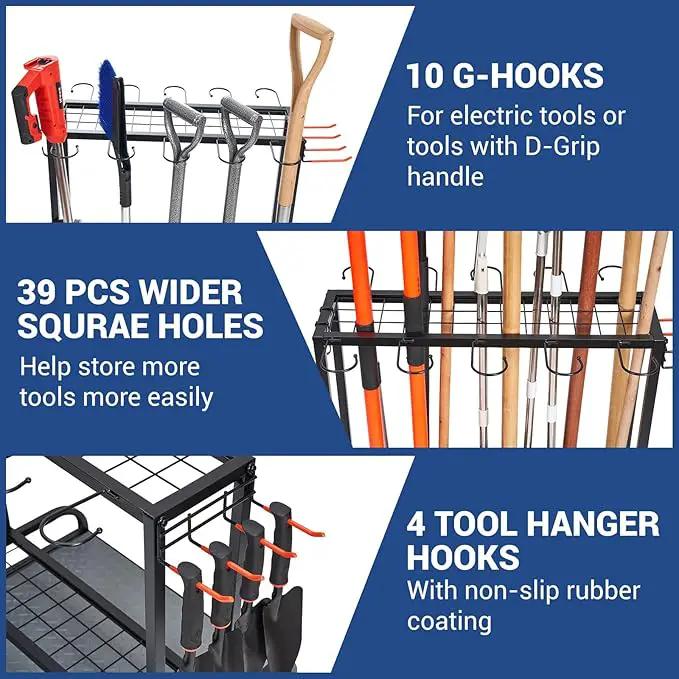 Garden Tool Organizer, Yard Tools Rack Holds 55 Long-Handled Tools/Rakes/Brooms for Garage Organization and Storage, Shed, Outdoor, Lawn, Heavy-Duty Steel, Black, Easy Assembly, photo 2 of 7