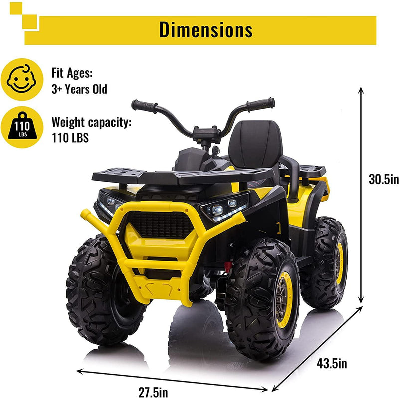 12V Kids Electric 4-Wheeler ATV Quad Ride On Car with LED Light, Music, Horn, USB/TF/MP3