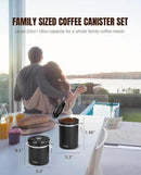 HAIOOU Airtight Coffee Canister, 22OZ +16OZ 2 Piece Stainless Steel Coffee Bean Storage Container with Date Tracker, Measuring Scoop, CO2 Releasing Valves, Mini Tongs for Coffee Bean, Grounds - Black by CozyNest Decor