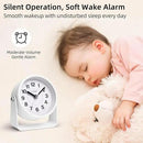 Analog Alarm Clock, Silent Non-Ticking Quartz Movement, Battery-Operated with Snooze & On-Demand Light, Easy to Set Gentle Wake Bedside Desk Clock, Ideal for Home, Travel, Office (White) by CozyNest Decor