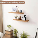 Axeman Floating Shelves for Wall, 24''W x 8'' D Rustic Solid Elm Wood Shelves for Storage, Wall Mounted Display Shelving with Invisible Heavy-Duty Metal Bracket (Natural, 2PCs) by CozyNest Decor