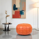 Stuffed Arch Design Moroccan Leather Pouf Ottoman, Handmade, Pre-Filled, 100% Genuine Leather, 14” Height x 22” Diameter – Boho Chic Footstool & Living Room Décor (Orange) by CozyNest Decor