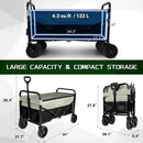 Large Collapsible Wagon Foldable for Grocery, Beach, Park, Yard, 34 x 18 Inch Inner Storage. Folding Utility Shopping Cart on Wheels. Heavy Duty, Durable w/Cupholders (Black-Gray) by GreenHaven Gardens