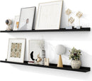 Solid Ash Wood Picture Ledge Shelf, Floating Shelves Set of 2, 56 Inch Long Large Ledge Shelves, Nursery Book Shelves Wall Mounted for Living Room Bedroom Kitchen Decor Kids Bookshelf, Black by TinyTreasures Baby Boutique