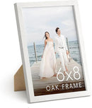 HAUS AND HUES 6x8 White Oak Wooden Picture Frame - 6x8 Poster Frame - Premium Oak, Vertical Hang, Shatterproof Plexiglass - Ideal for Home, Room, Office (6x8 in, White) by CozyNest Decor