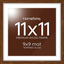 Homeforia 11x11 Picture Frame Brown, High-End Dark Oak 11 x 11 Square Brown Wood Frames with Mat 9 by 9 Photo, 11by11 Wooden Walnut Poster Frame Matted to 9x9 Print, Tempered Glass, Wall Kit, Set of 1 by CozyNest Decor