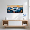 Blue Woodcut Mountain Framed Canvas Wall Art Set, Boho Abstract Ridge Wall Decor, Pine Tree Landscape Wall Painting, Sunrise Forest Art Print for Living Room, Bedroom, Office - 20"X40" by CozyNest Decor