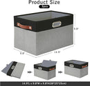 Large Collapsible Fabric Storage Bins with 3 Handles, Foldable Organizer Baskets for Closet, Shelves, Living Room | 3 Pack, Durable PU & Metal Handles (14.9"x9.8"x9.8", Black & Gray) by TinyTreasures Baby Boutique