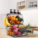 Fruit Basket, Stackable Wall Mounted Fruit Baskets, Potato Baskets Onion Storage for Kitchen, Hanging Wire Basket with Wood Lid, 2-Tier Vegetable Organizer Kitchen Countertop Organization by CozyNest Decor