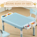 Multi Functional Kids Table and 2 Chairs Set, Graffiti & Building Blocks Double-Sided Tabletop, Toddler Play Table with Drawers, Large Storage Space, Gift for Boys/Girls, Blue by CozyNest Decor