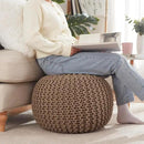 Ornavo Home Pouf Ottoman Foot Rest - 100% Cotton Pouffe - Hand Knitted Cable Braid Cord - Boho Round Stuffed Ottoman for Living Room, Bedroom - Taupe/Brown by CozyNest Decor
