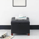 Adeco Faux Leather Storage Ottoman with Hinged Lid, 14 Inch High Black Square Cube Foot Stool with Storage, Upholstered Vanity Stool with Solid Wood Legs for Living Room, Bedroom, Dorm by CozyNest Decor
