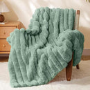 BEDELITE Faux Rabbit Fur Blanket, Luxurious 3D Striped Spring Blanket for Decor & Gift, Soft and Warm Plush Fluffy Faux Fur Throw Blanket All Seasons Suitable, (Sage Green, 60"x 80") by CozyNest Decor