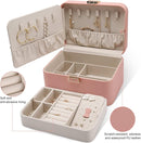 KAMIER Jewelry Boxes for Women, 2 Layers PU Leather Travel Jewelry Box, Large Capacity, Double Lock and Large Mirror, Hidden Necklace Hooks, Removable Dividers, Gift Box Packaging, Pink by TinyTreasures Baby Boutique
